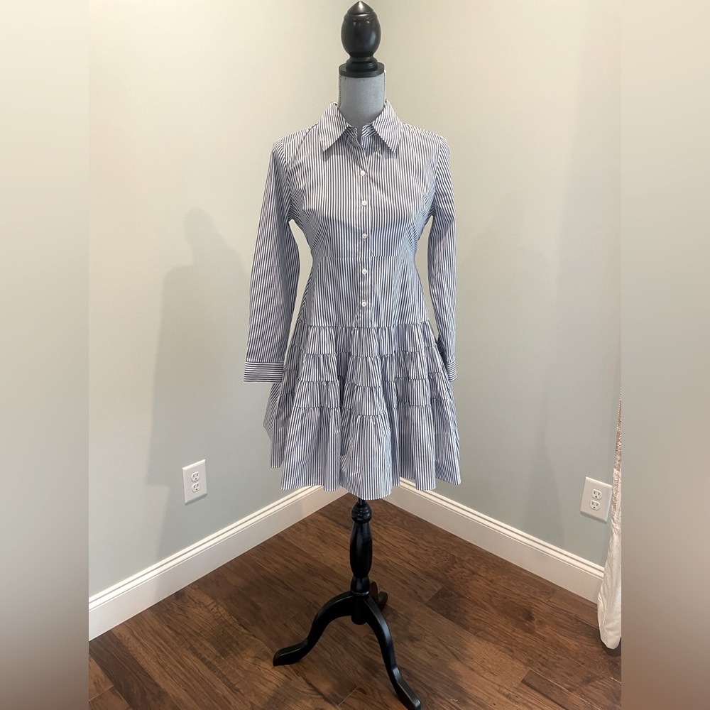 HD In Paris - long sleeve blue/white stripe dress - XS Petite